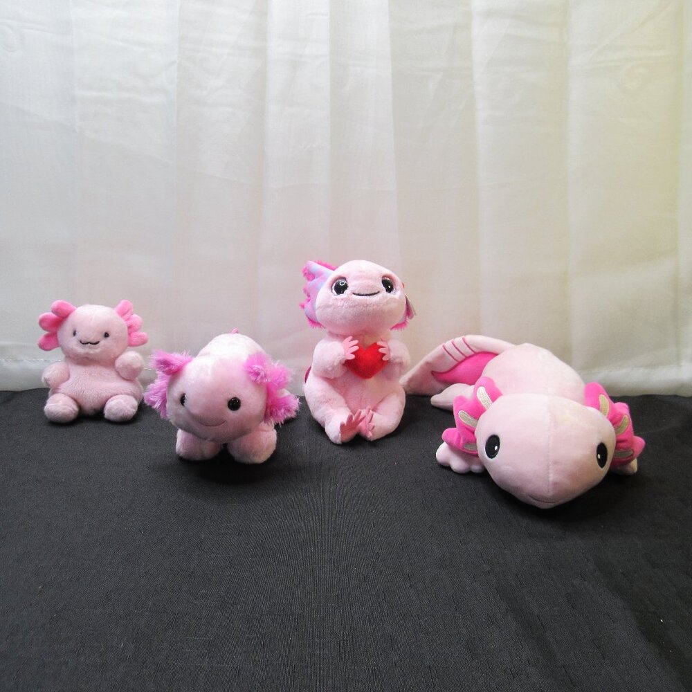 Pink Axolotl Plush Toys Lot of 4 Stuffed Animals Build-A-Bear Fiesta TY Palm Pal